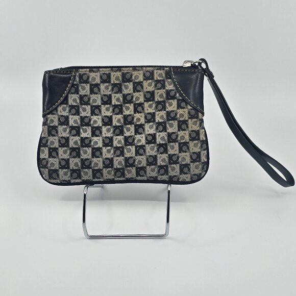 Vintage Liz Claiborne Black White Checkered Monogram Mini Wristlet Coin Purse Y2 - Picture 2 of 6